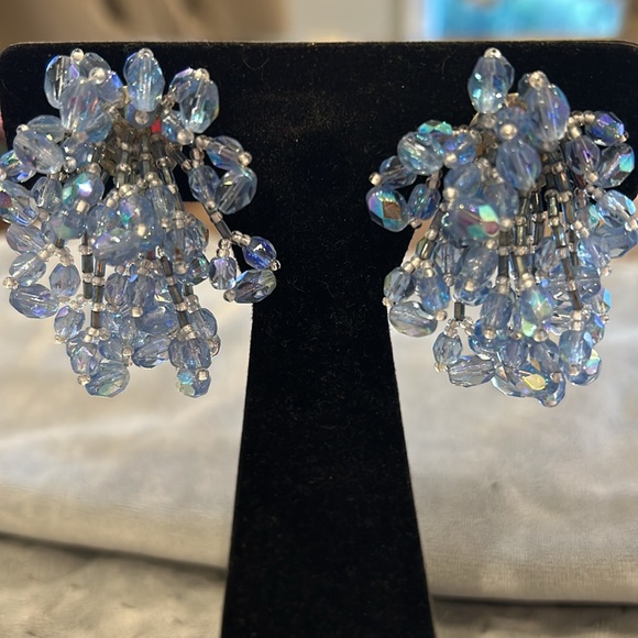 Light Blue Sapphire Swarovski Crystal Cluster Earrings-Boutique - Picture 4 of 8